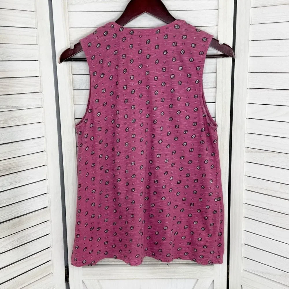 Loft Boho Printed Tassel Neck‎ Sleeveless Tank Top Shirt Pink XS